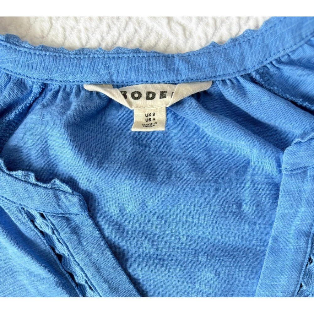 Boden Women's Size 4 Blue Maisy Rikrak Puff Sleeve Top V Neck Elevated Casual - Picture 5 of 8